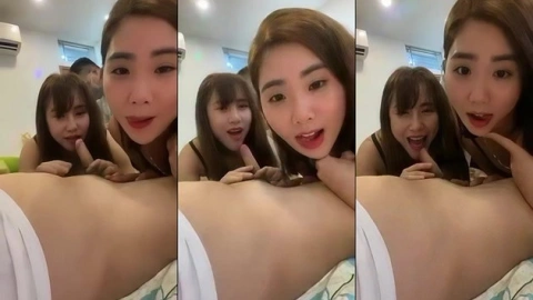 Hai em gái xinh tươi cười phục vụ nhiệt tình các anh khách trung